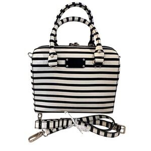 Kate Spade Wellesley Stripe Alessa Black Cream Patent Leather Satchel Crossbody